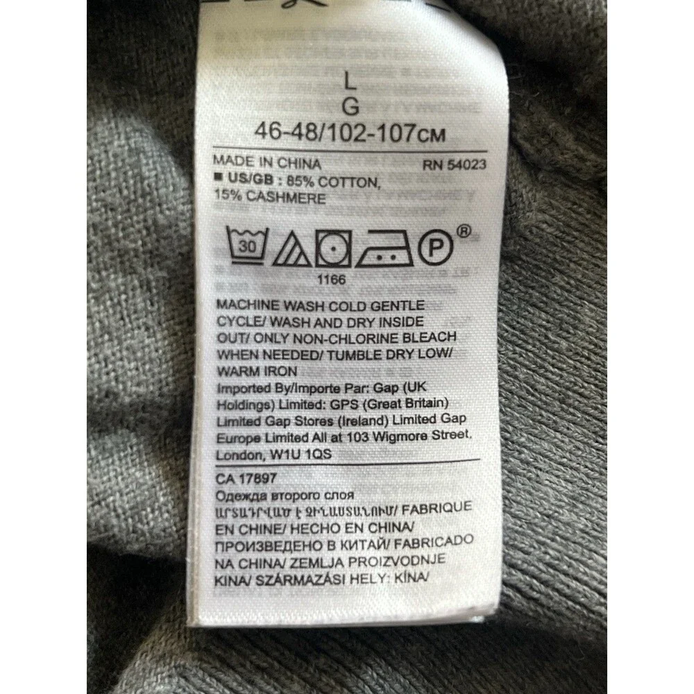 Banana Republic Men's L Gray Pullover Hoodie Cotton Cashmere
